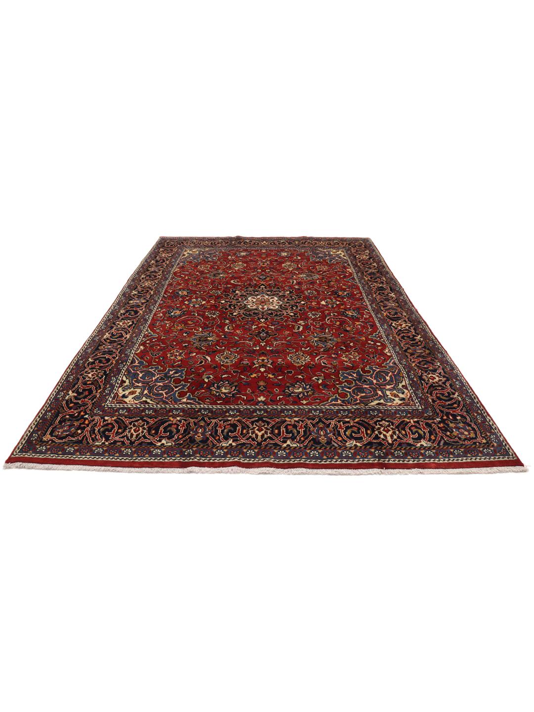 Hand-knotted Middle Eastern Sarough rug with a deep red field and floral patterns