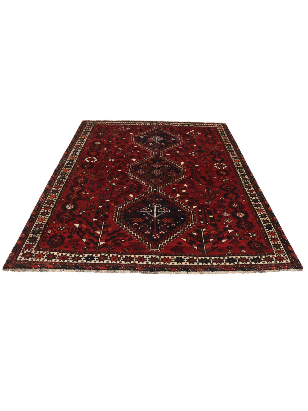 Hand-knotted Middle Eastern rug in dark red and dark blue