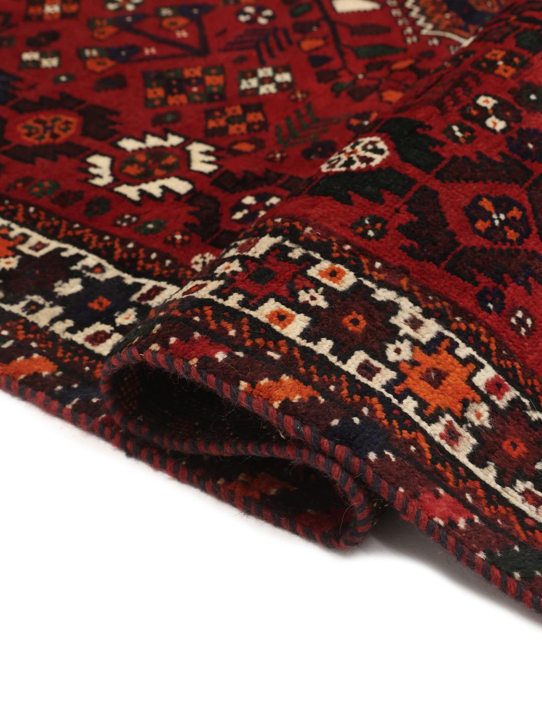 Hand-knotted Middle Eastern rug in dark red and dark blue
