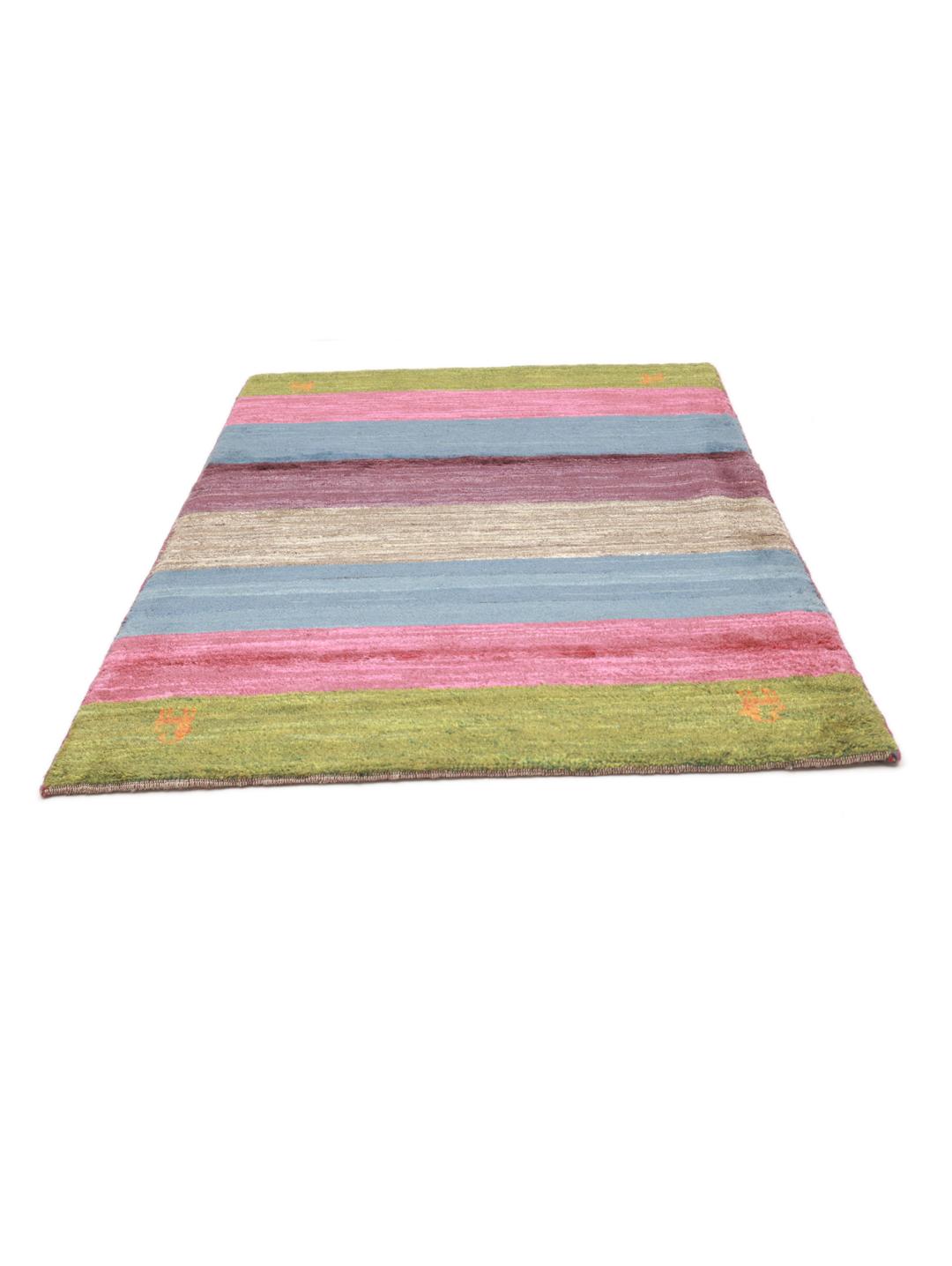 Handgeknoopt Gabbeh-tapijt uit het Midden-Oosten met veelkleurige horizontale strepen