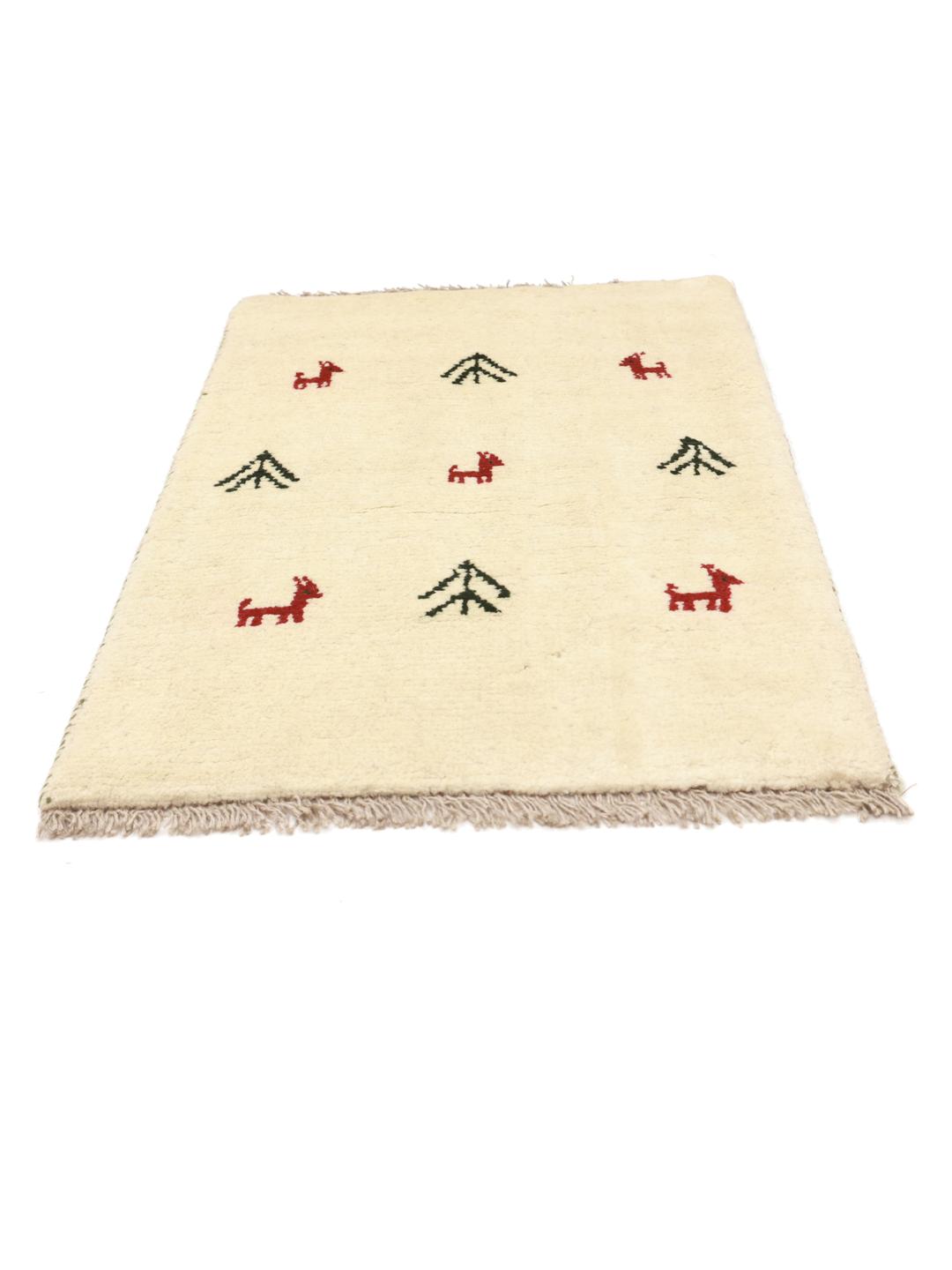 Handgeknoopt Gabbeh-tapijt uit het Midden-Oosten in beige met dieren- en boommotieven