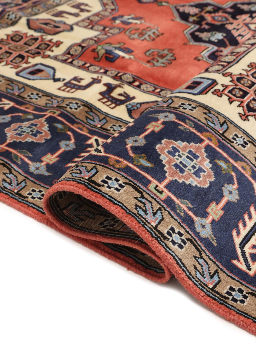 Handgeknoopt Ardebil-tapijt uit het Midden-Oosten met een donkerrood en blauw medaillonpatroon
