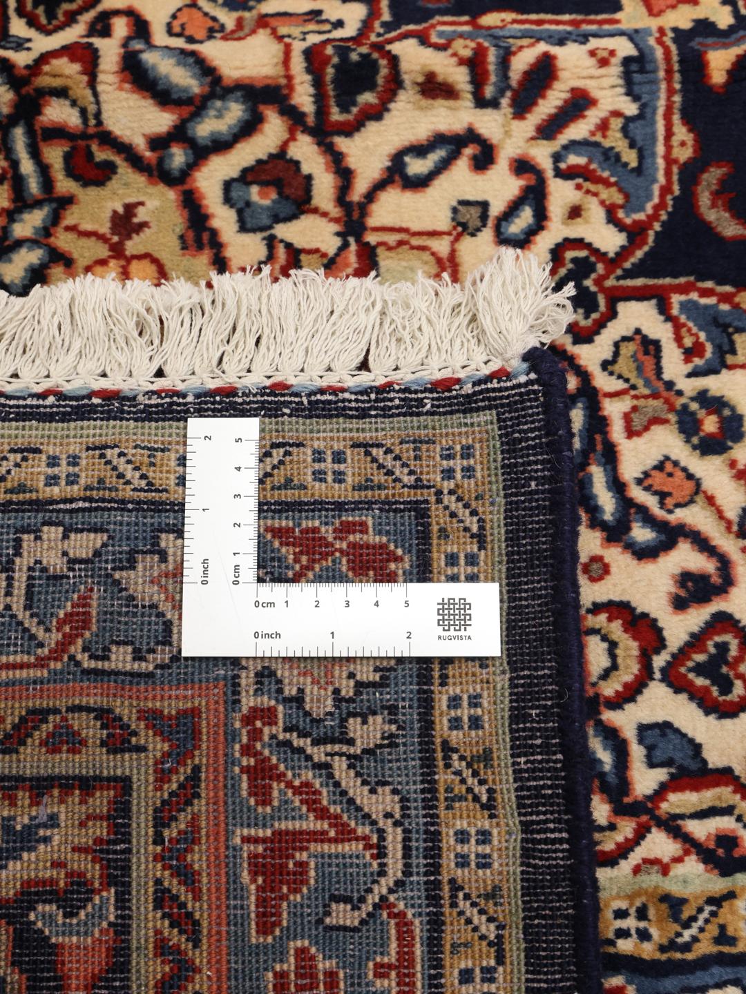 Mashad tæppe fra Mellemøsten i mørkeblå og beige