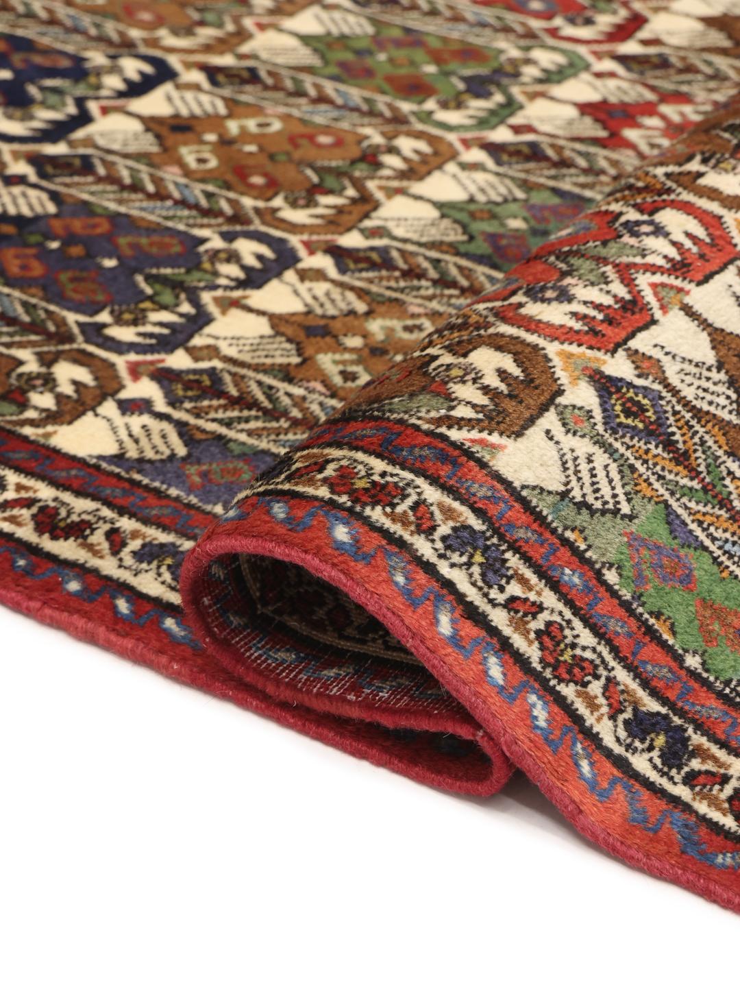 Handgeknoopt Afshar Shahre Babak-tapijt uit het Midden-Oosten in multicolor wol.