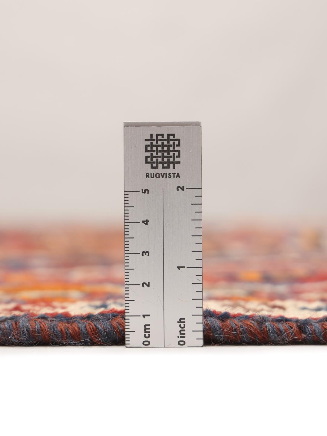Hand-knotted Shiraz rug from the Middle East in red and blue tones