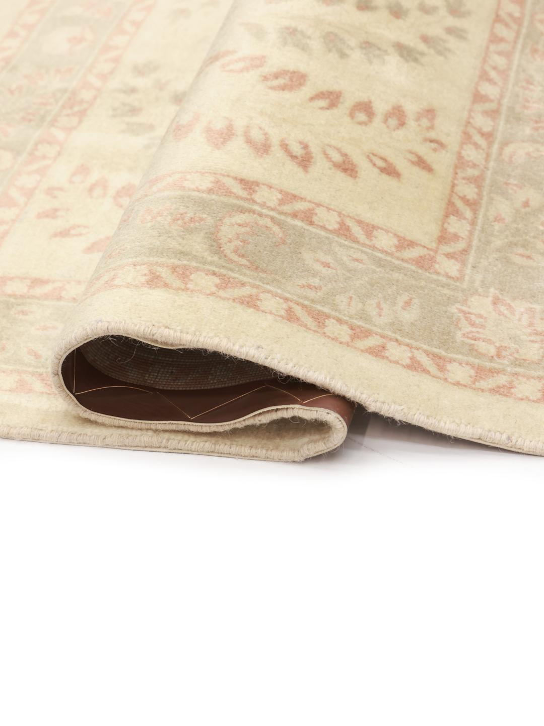 Handgeknoopt Tabriz wollen tapijt in beige en lichtgroen