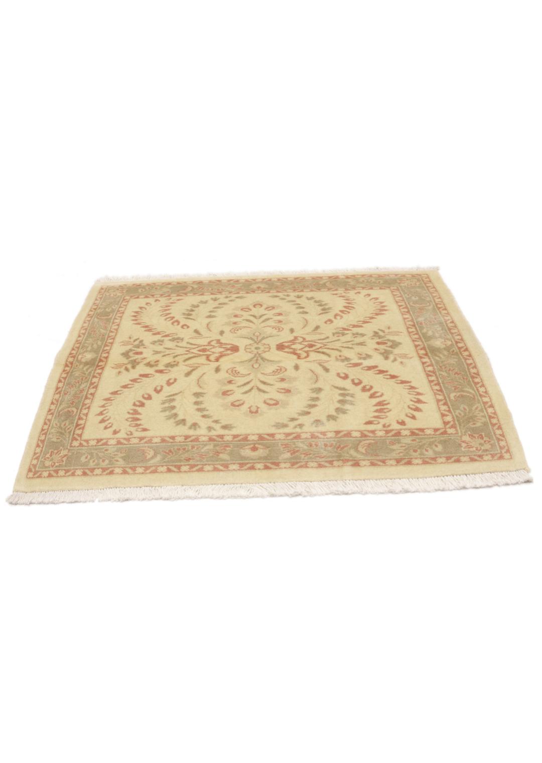 Handgeknoopt Tabriz wollen tapijt in beige en lichtgroen