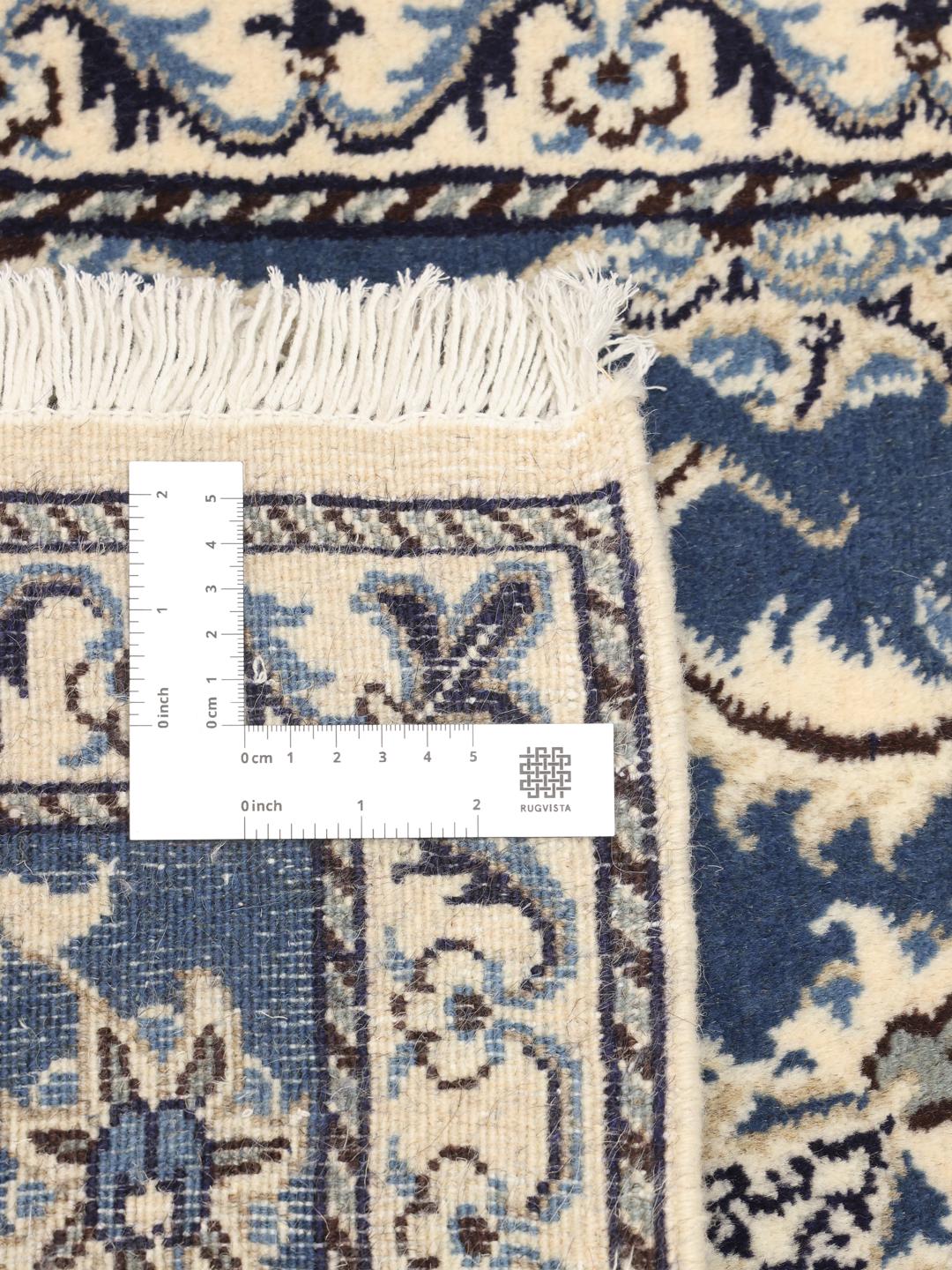 Handgeknoopte blauwe Nain loper met bloemmotieven uit het Midden-Oosten