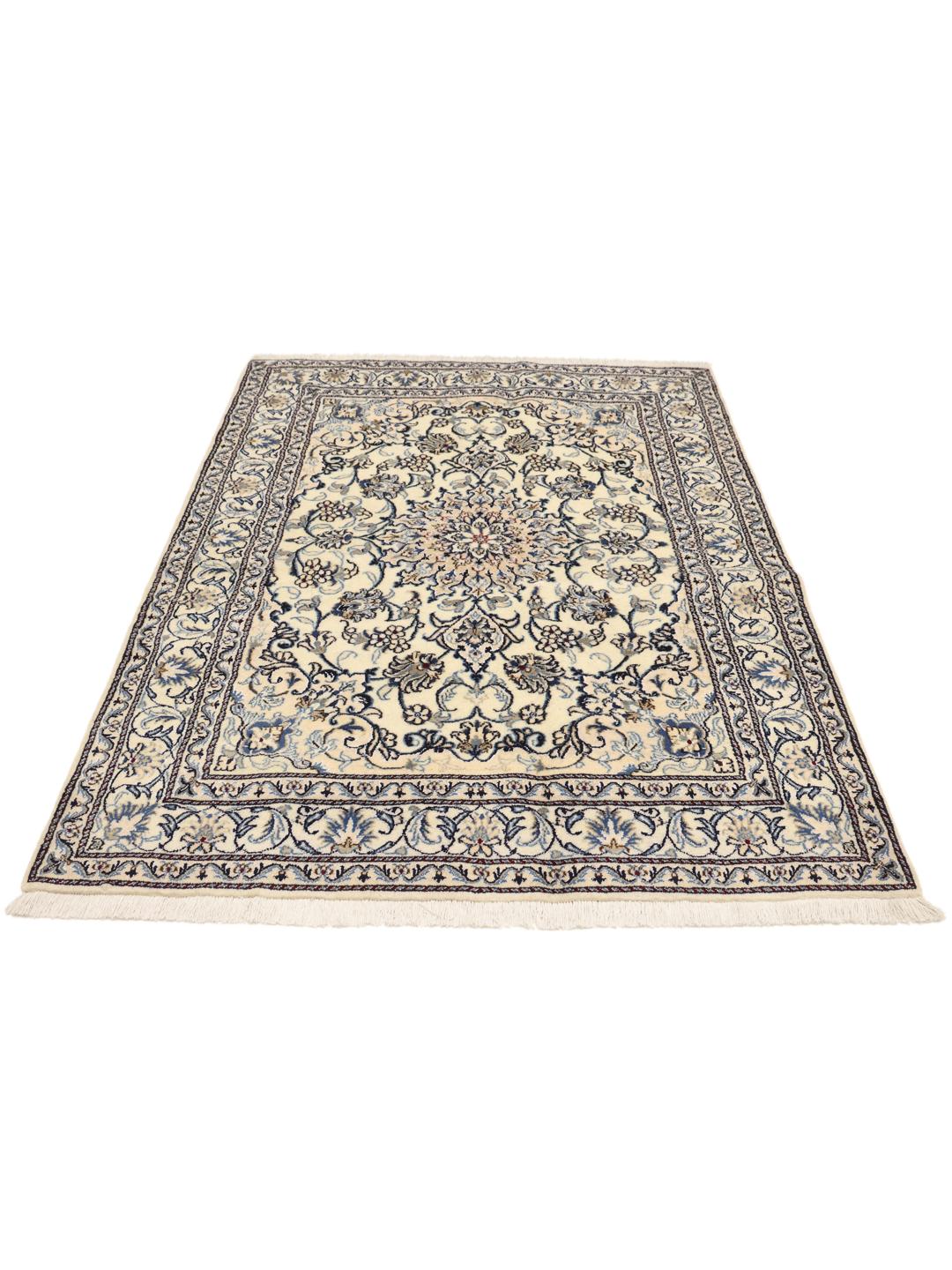 Authentiek handgeknoopt Nain-tapijt uit het Midden-Oosten in beige en blauwe tinten
