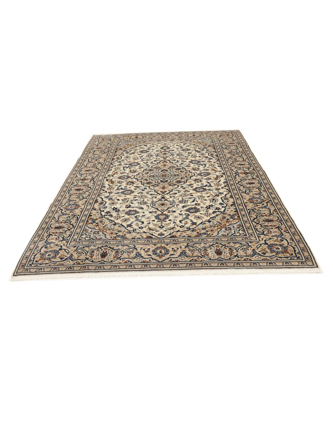 Hand-knotted Keshan rug from the Middle East in beige and blue