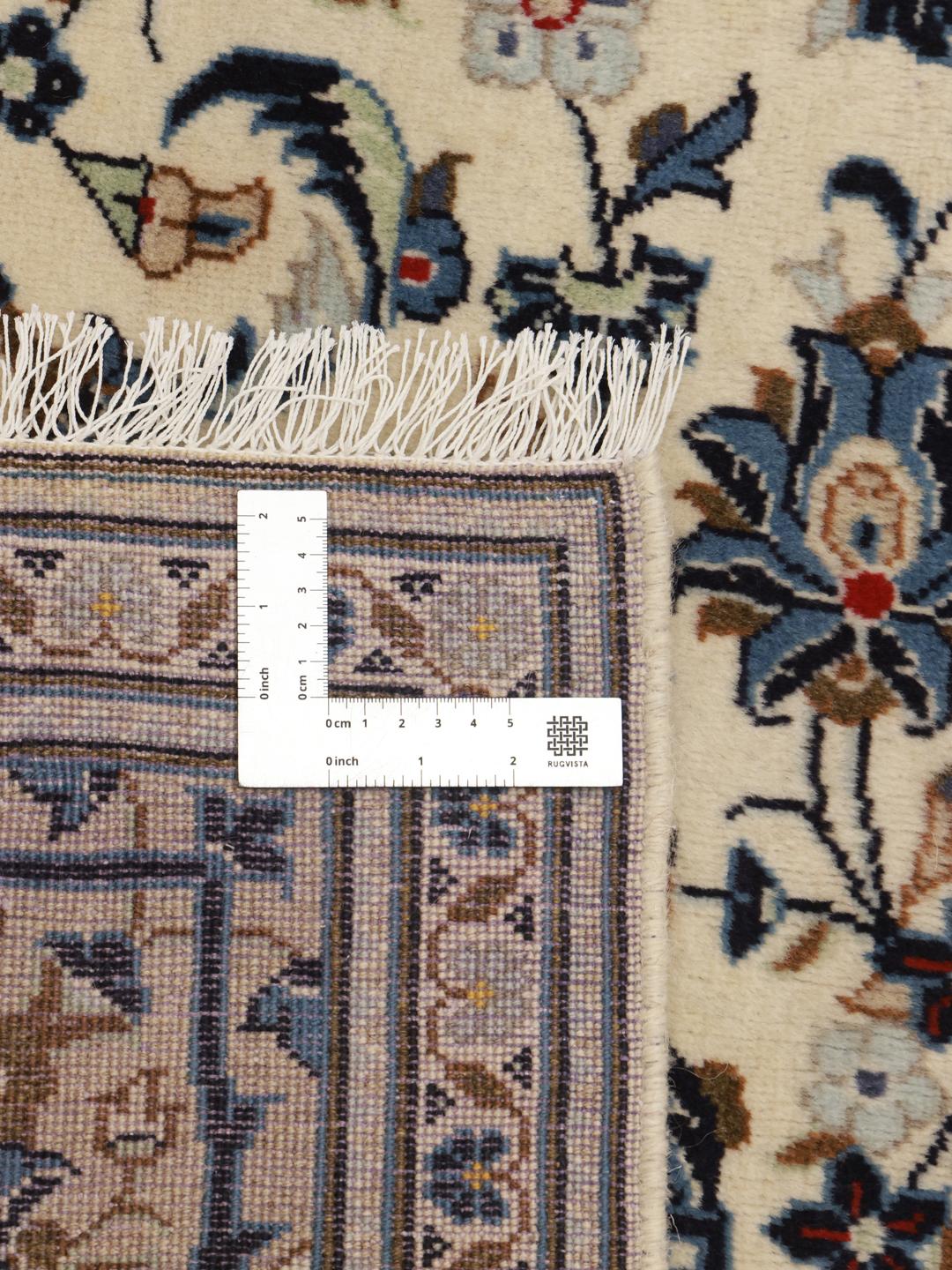 Hand-knotted Keshan rug from the Middle East in beige and blue