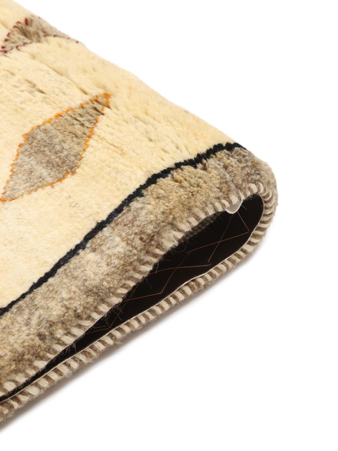 Håndknyttet beige Shabargan-tæppe med geometriske motiver og dyrefigurer