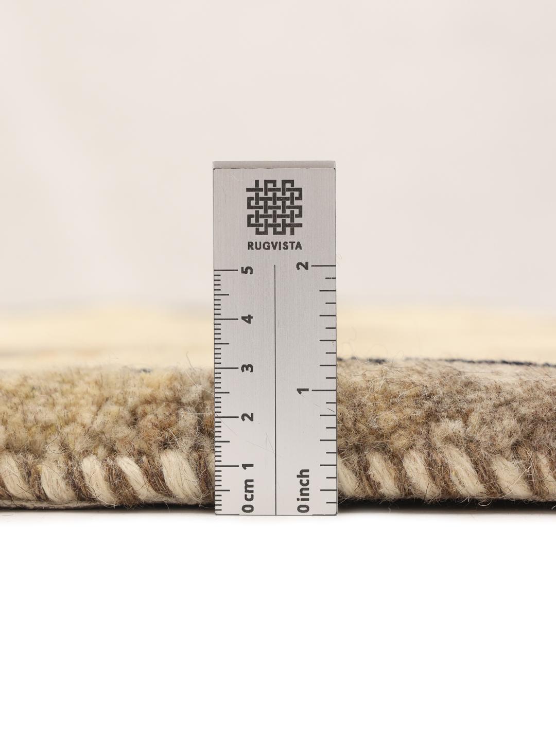 Håndknyttet beige Shabargan-tæppe med geometriske motiver og dyrefigurer