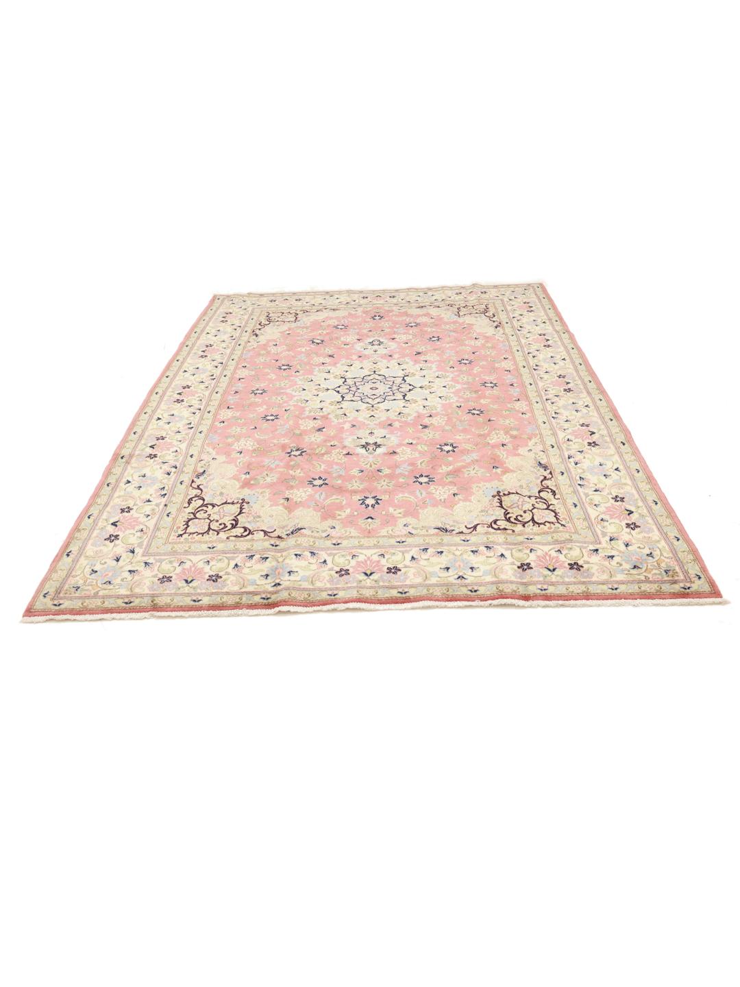 Handgeknoopt Nain vloerkleed in roze en beige