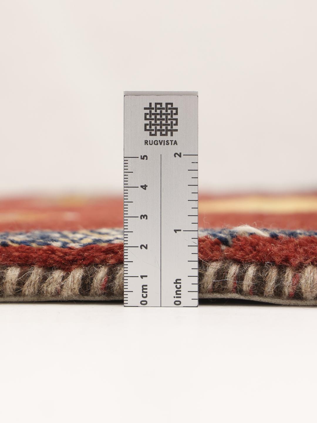 Tapis Gabbeh noué à la main avec un fond rouge et des motifs de losanges colorés