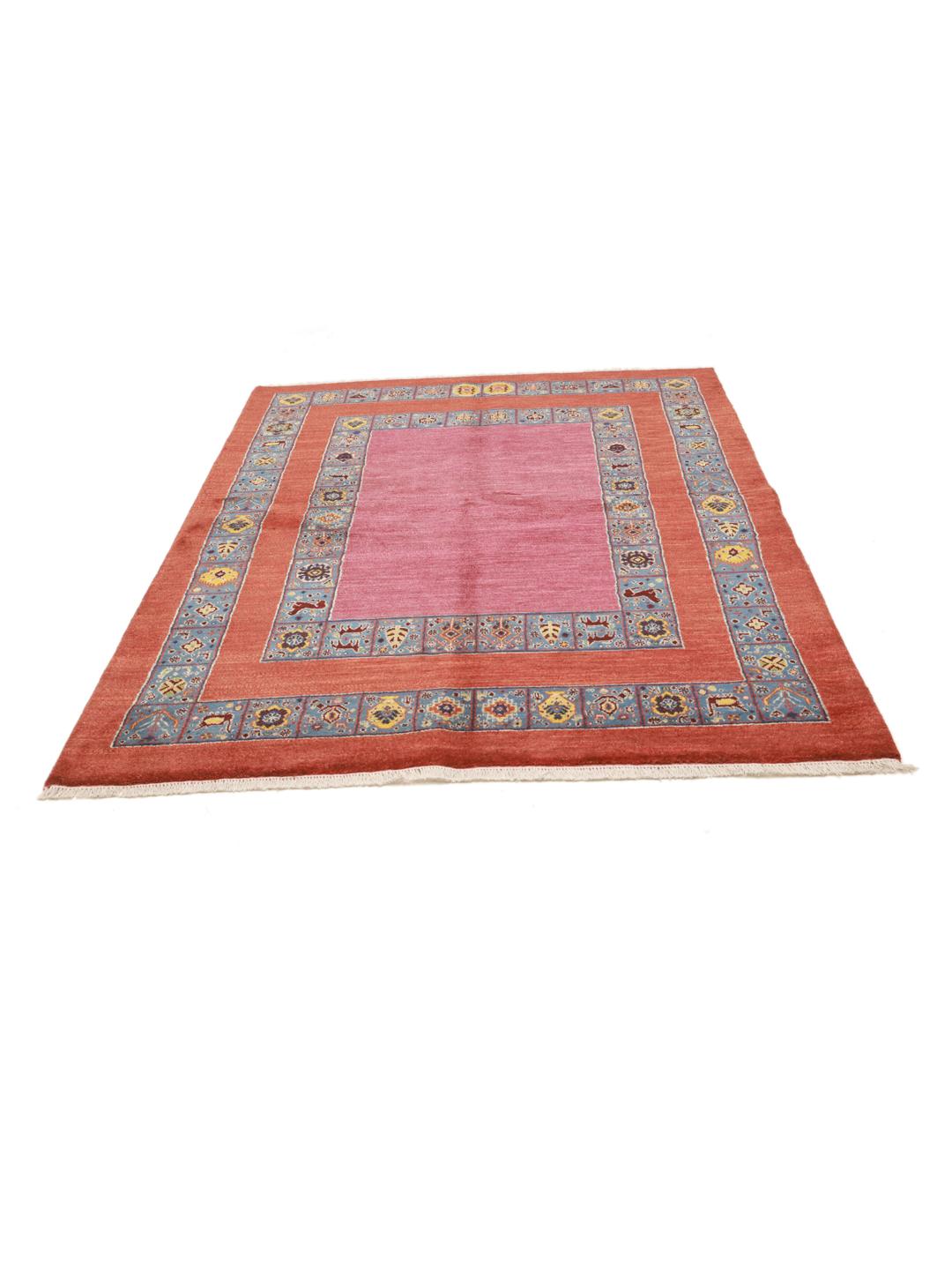 Handgeknoopt Loribaft-tapijt uit het Midden-Oosten in tinten rood en blauw
