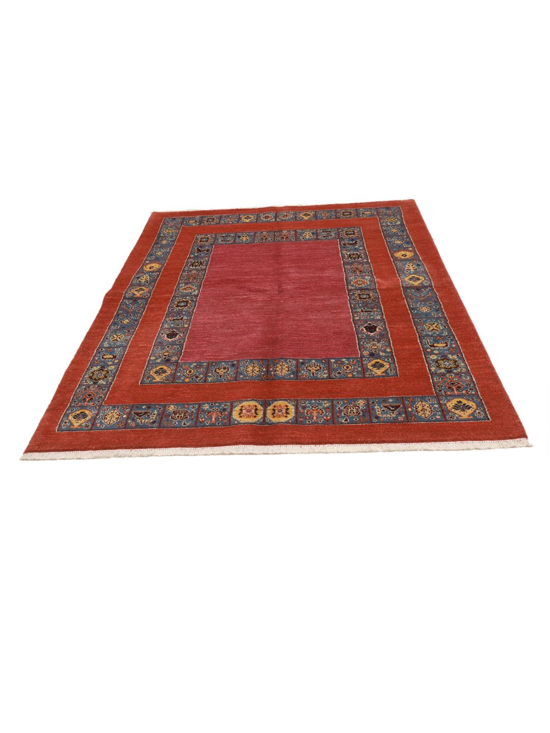 Handgeknoopt Loribaft-tapijt uit het Midden-Oosten in tinten rood en blauw