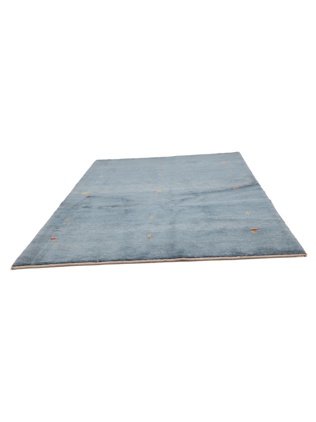 Handgeknoopt blauw Shabargan-tapijt met minimalistische motieven