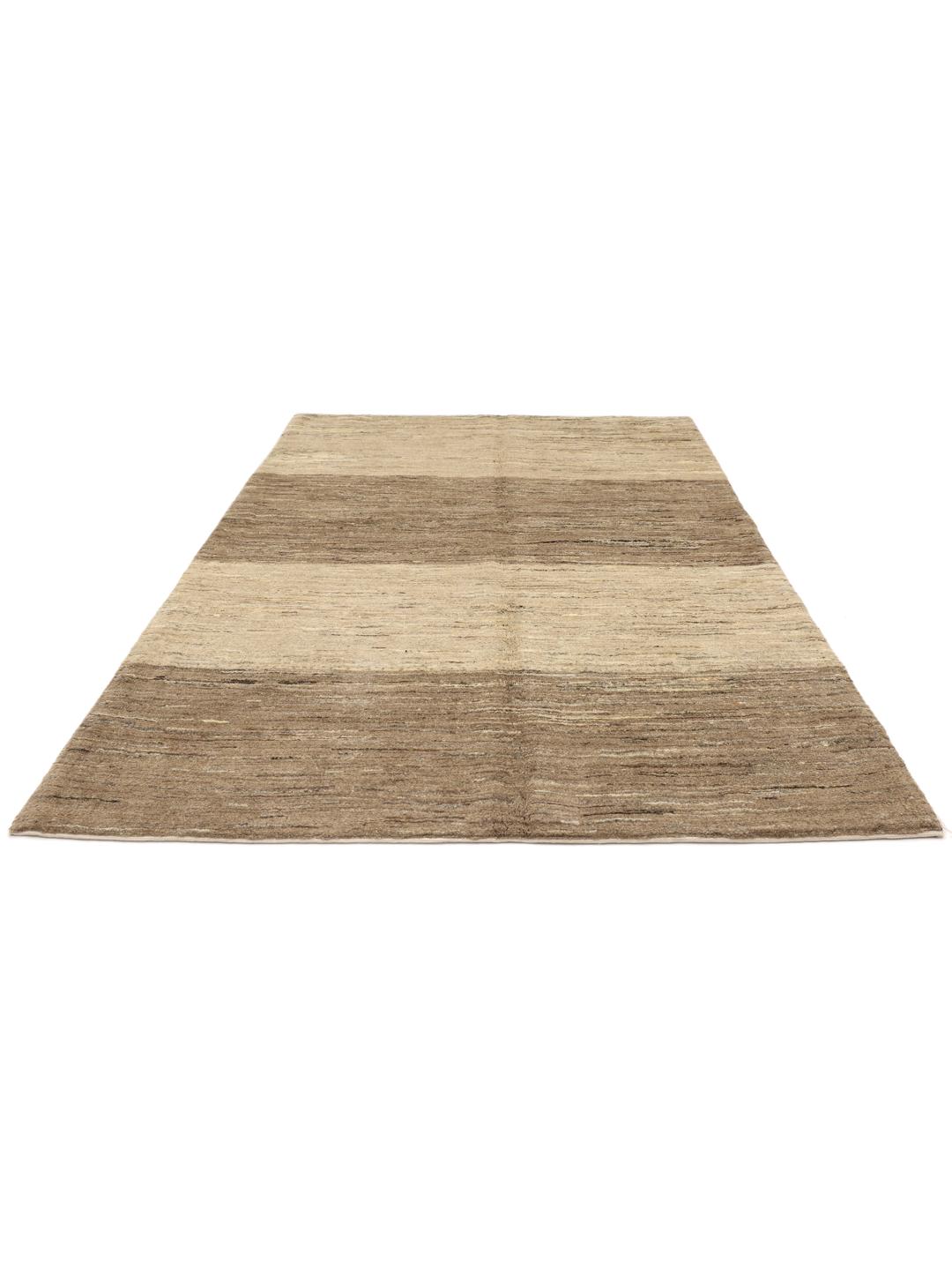Handgeknoopt Gabbeh-tapijt met bruine en beige strepen uit het Midden-Oosten