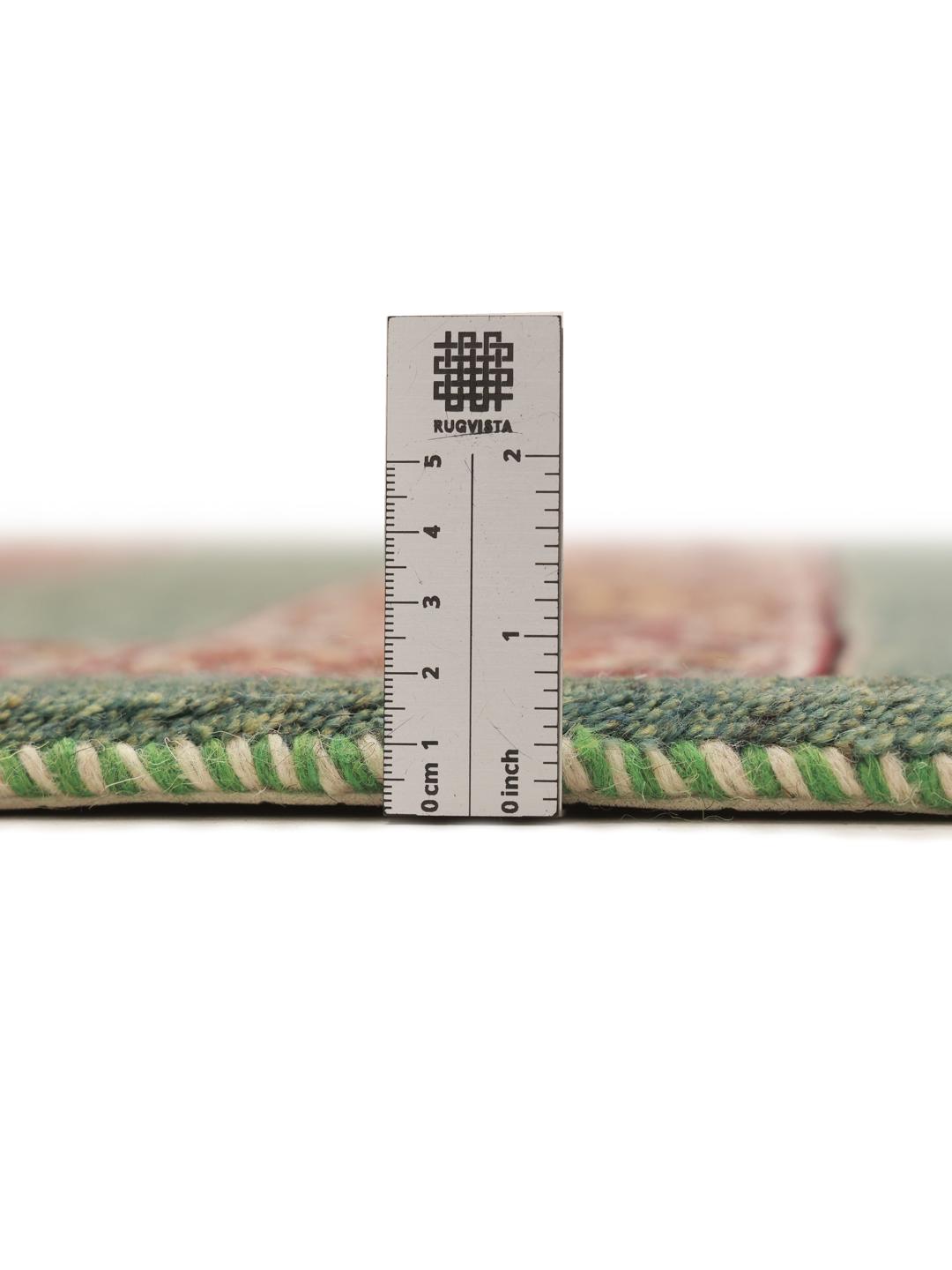 Covor Loribaft înnodat manual din Orientul Mijlociu cu câmp verde și margini decorative