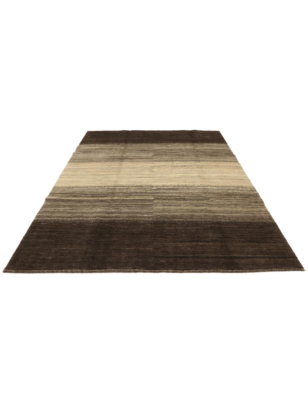 Håndknyttet Gabbeh-tæppe med brunt og beige stribet design fra Mellemøsten