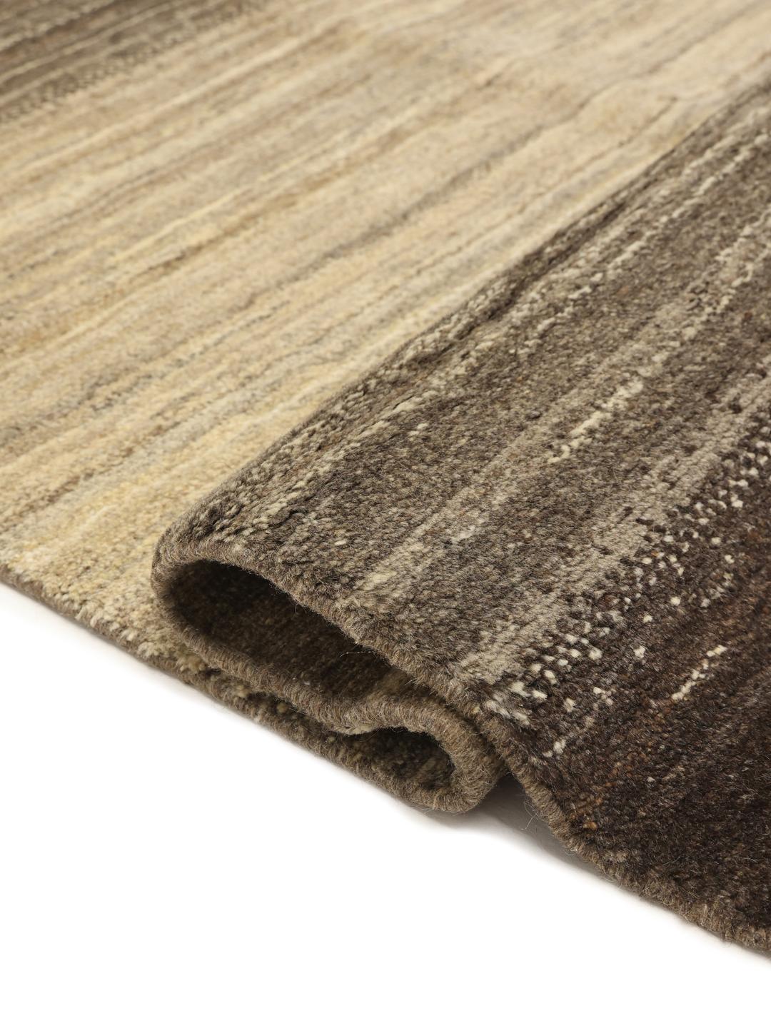 Håndknyttet Gabbeh-tæppe med brunt og beige stribet design fra Mellemøsten