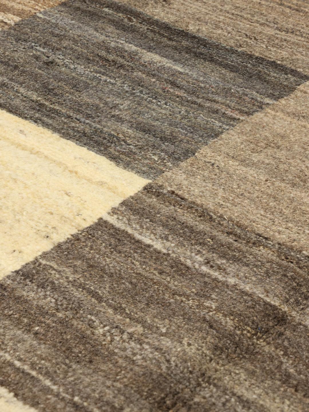 Hand-knotted Gabbeh rug with geometric patterns in multicolour wool from the Middle East