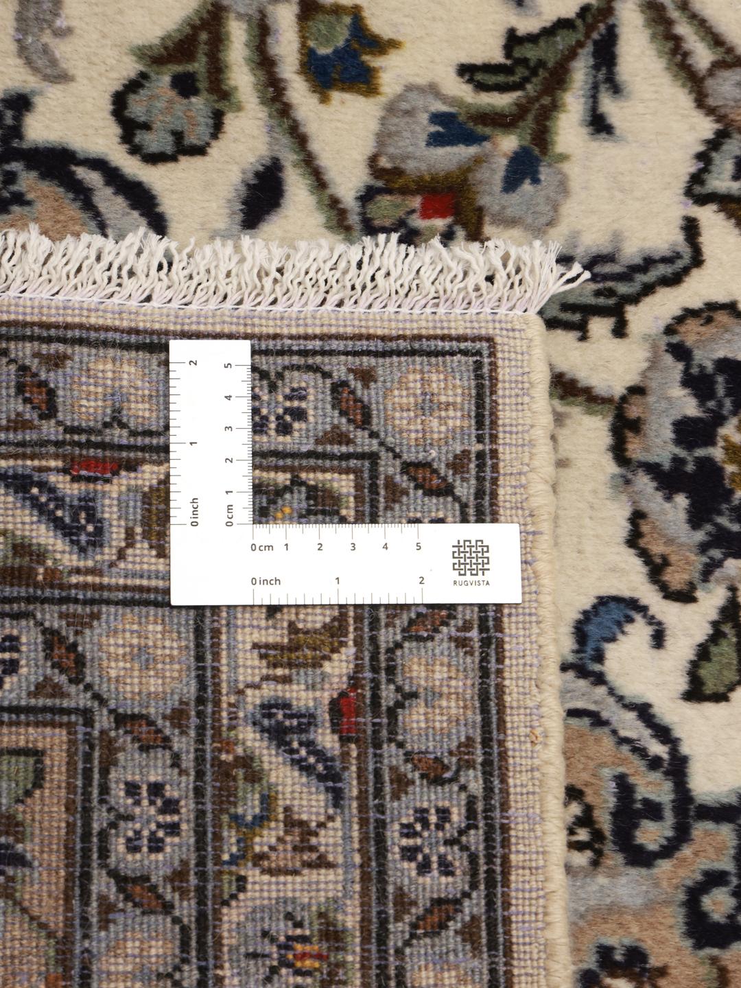 Håndknyttet Keshan-tæppe fra Mellemøsten i beige og blå toner