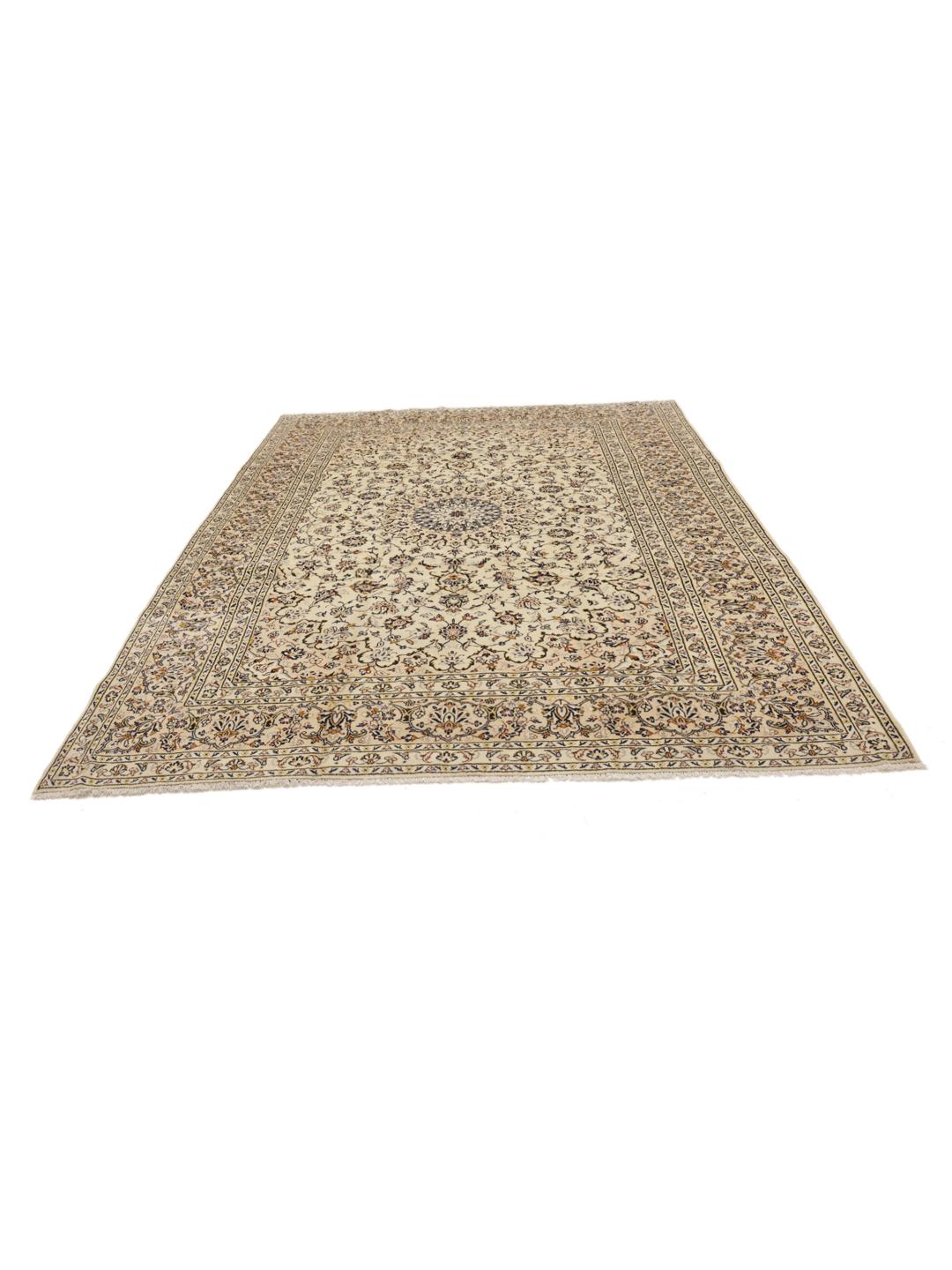 Handgeknoopt Keshan-tapijt uit het Midden-Oosten in beige