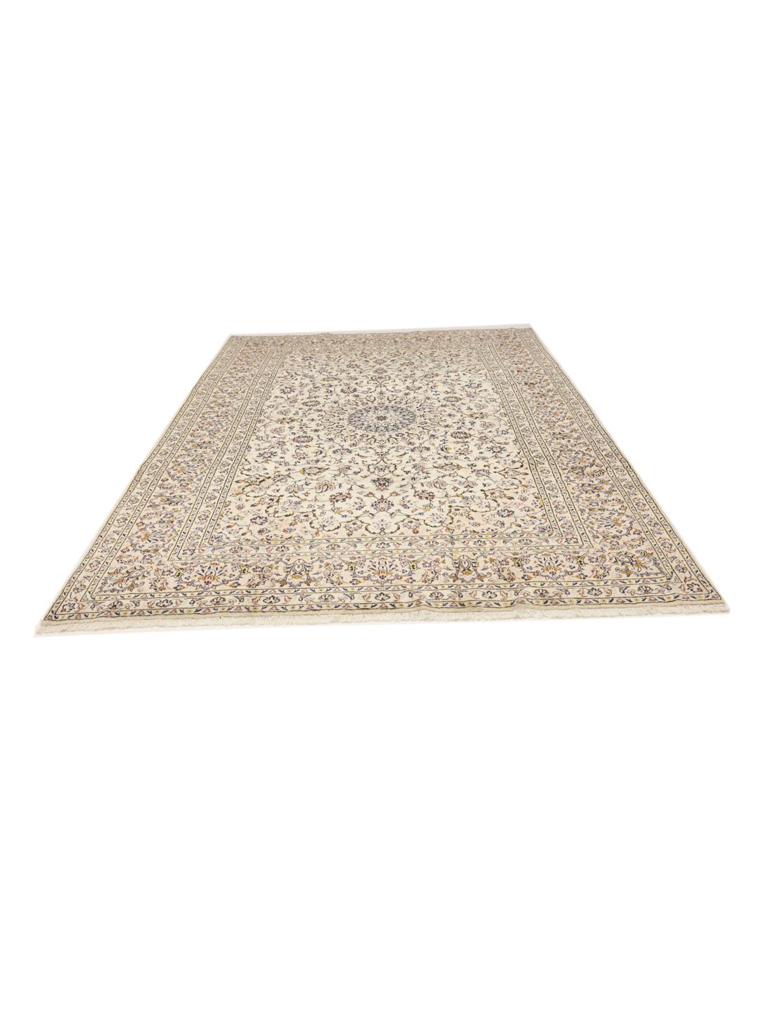 Handgeknoopt Keshan-tapijt uit het Midden-Oosten in beige
