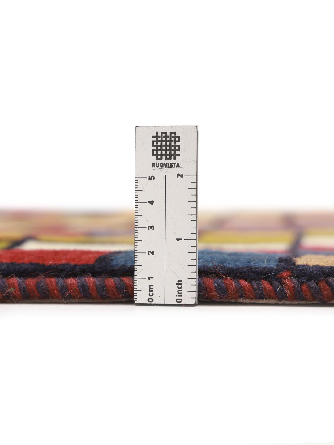 Hand-knotted Gabbeh rug from the Middle East featuring a vibrant multicolor grid pattern
