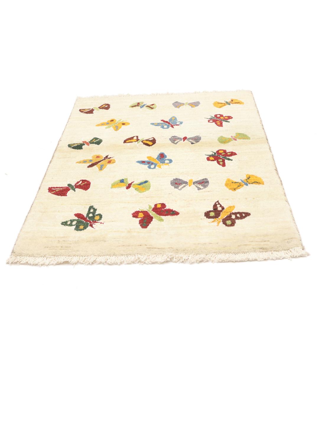 Håndknyttet Loribaft-tæppe fra Mellemøsten i flere farver med en cremefarvet baggrund