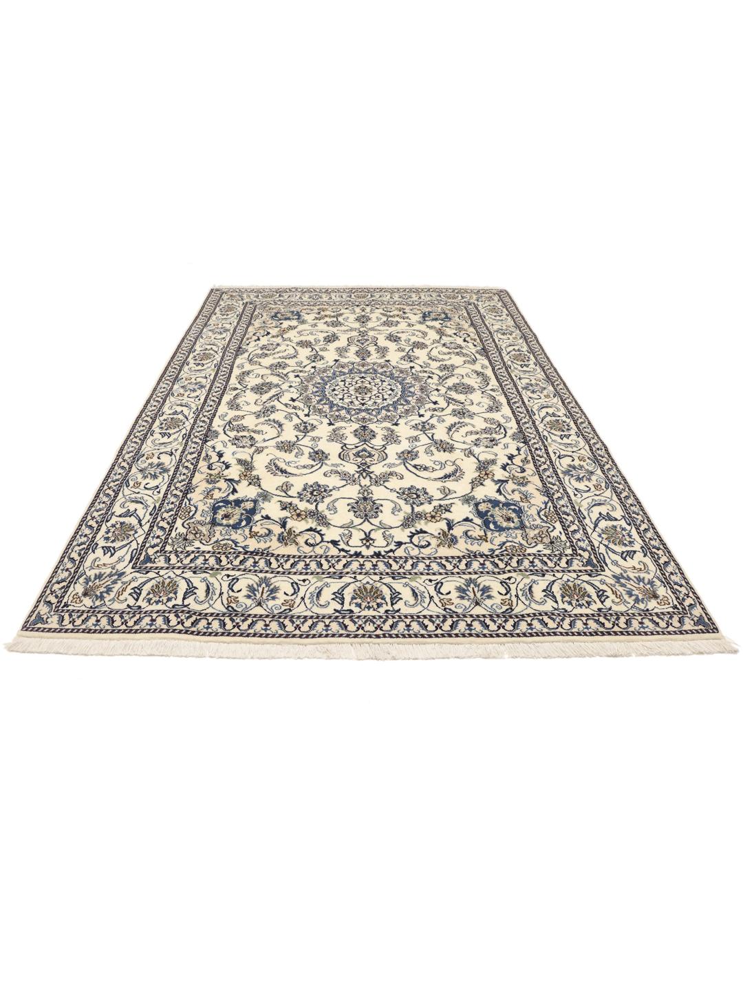 Hand-knotted Nain rug from the Middle East in beige and blue