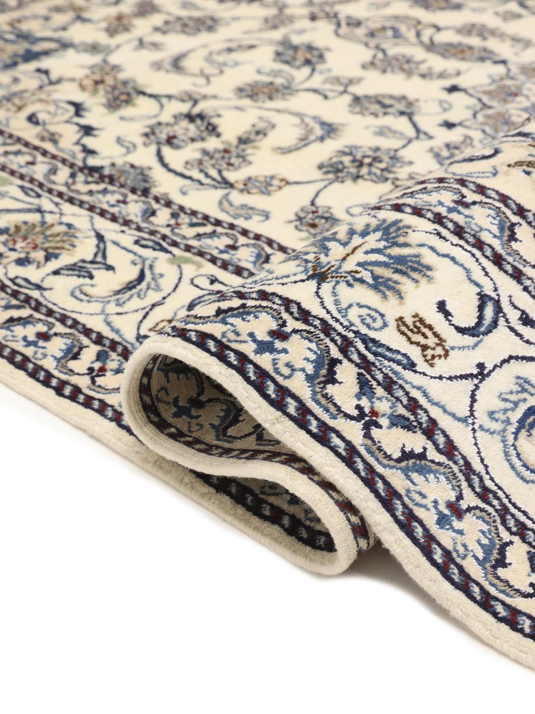 Hand-knotted Nain rug from the Middle East in beige and blue