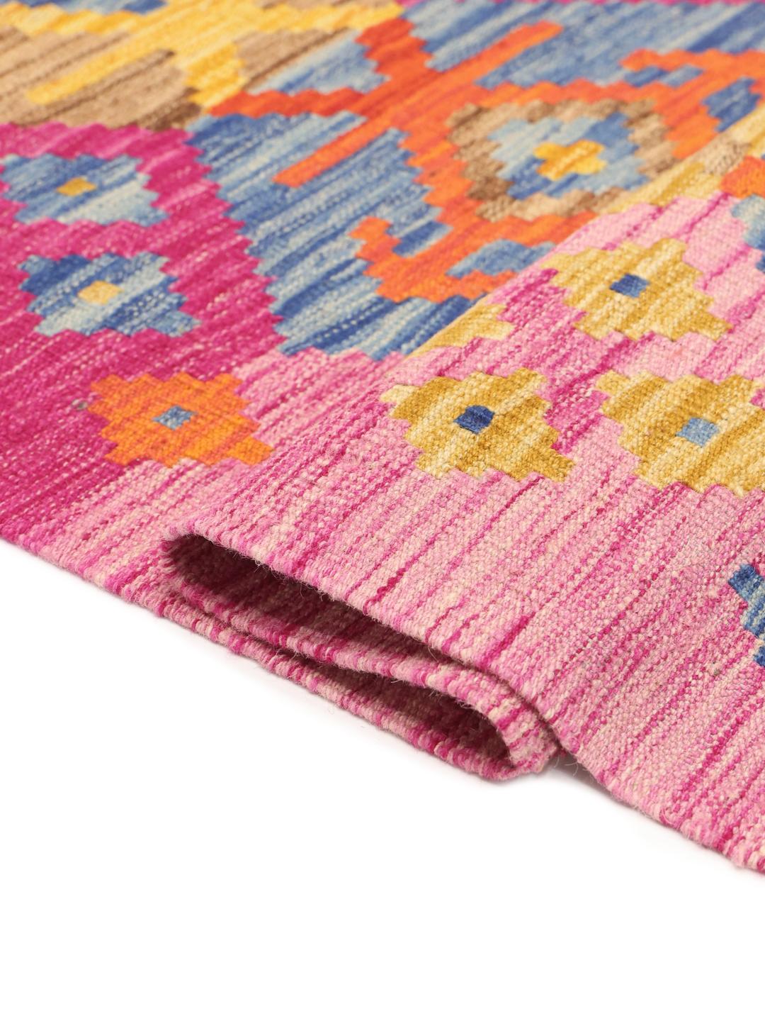 Ręcznie tkany dywan Kelim Afghan Old Style w wielokolorowe geometryczne wzory