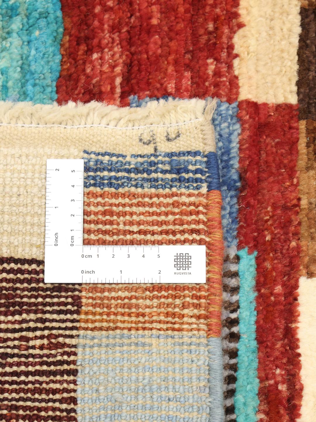 Handgeknoopt Afghaans Berber-tapijt met een kleurrijk geometrisch blokpatroon