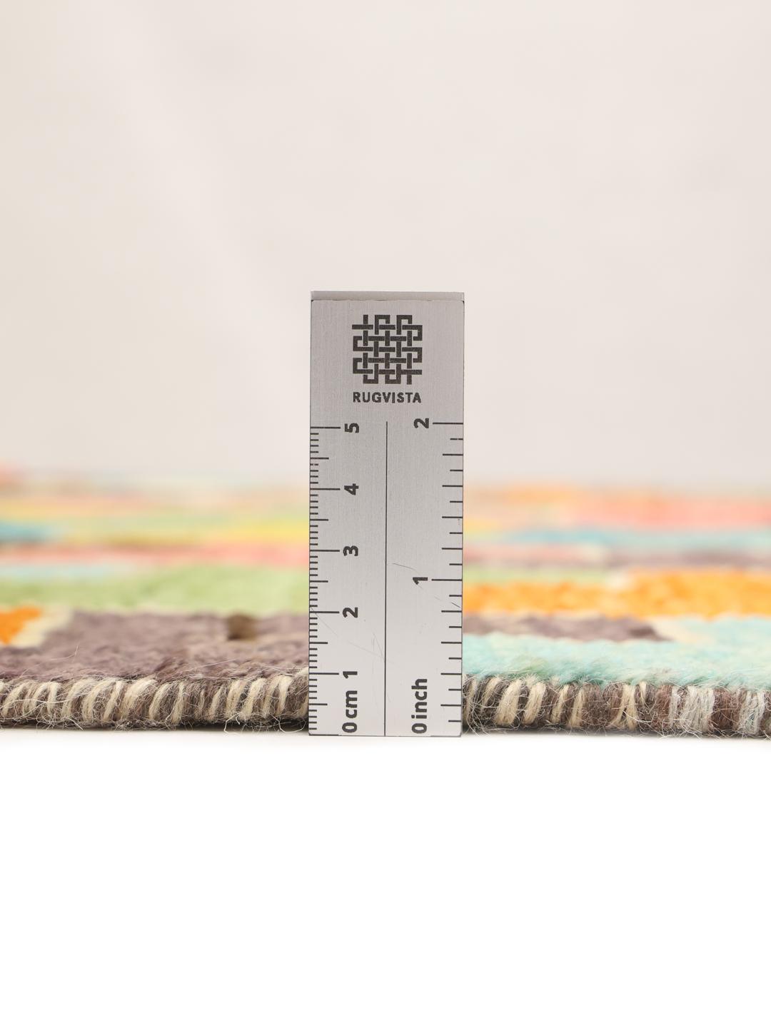 Hand-knotted Afghan rug with a multicolor geometric pattern
