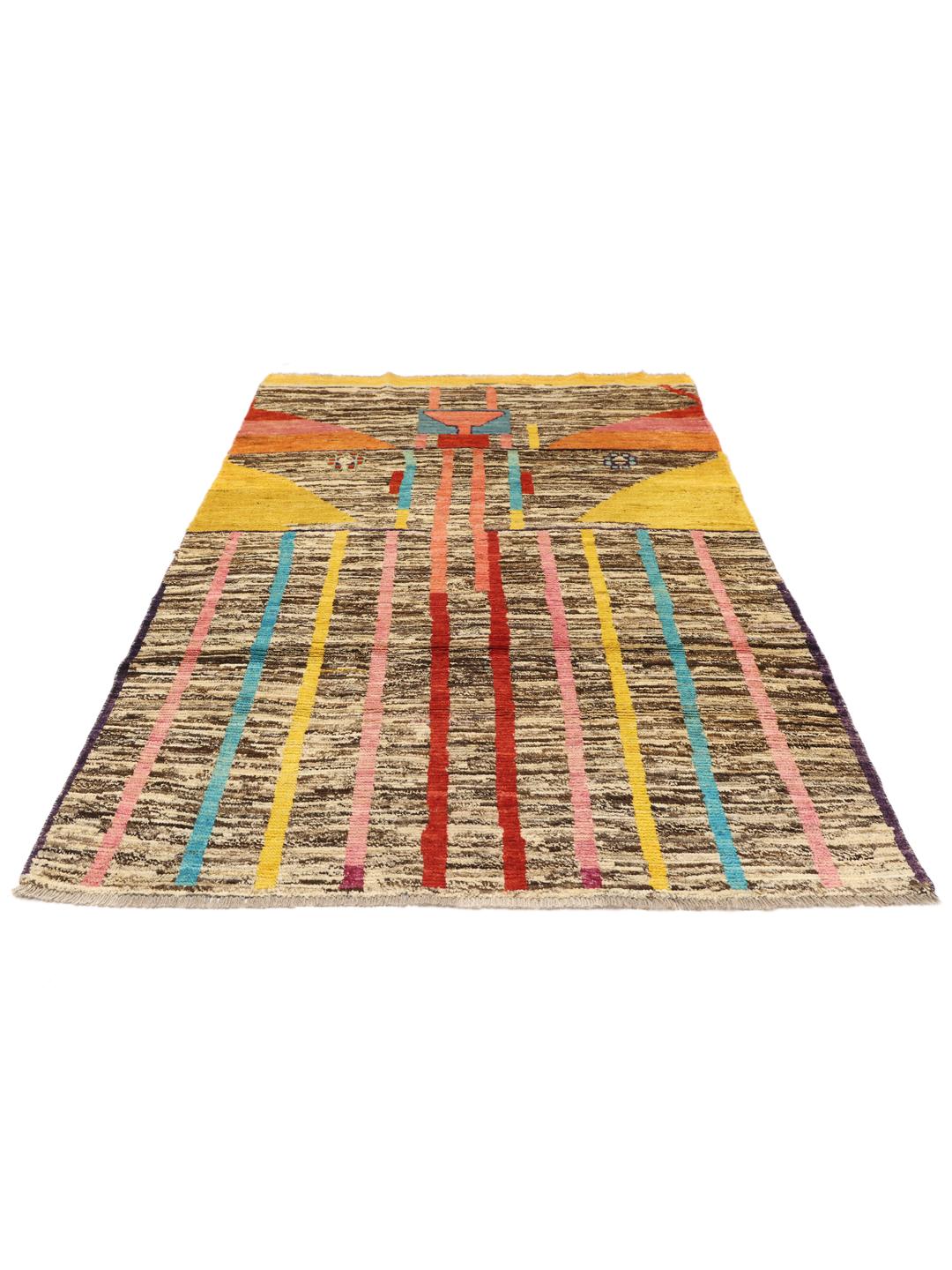Handgeknoopt Afghaans tapijt met een levendig veelkleurig artistiek patroon