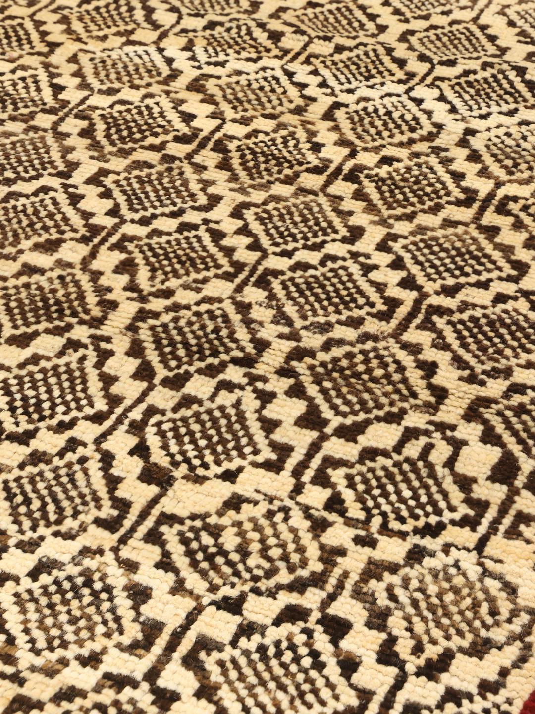 Hand-knotted Afghan runner with a geometric pattern in beige and black