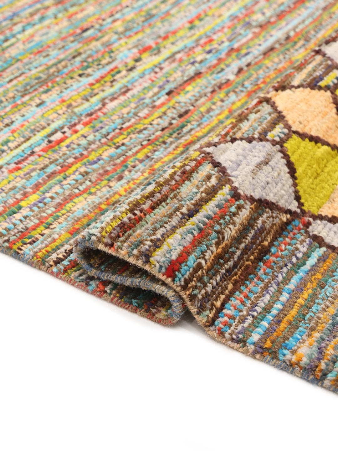 Handgeknoopte Afghaanse loper met levendige meerkleurige strepen en geometrische motieven