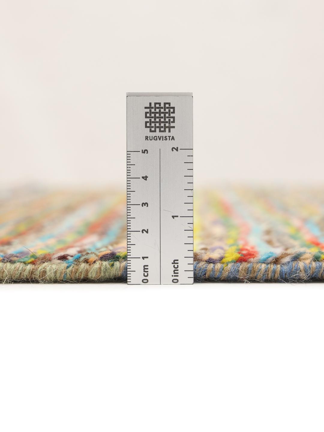 Handgeknoopte Afghaanse loper met levendige meerkleurige strepen en geometrische motieven