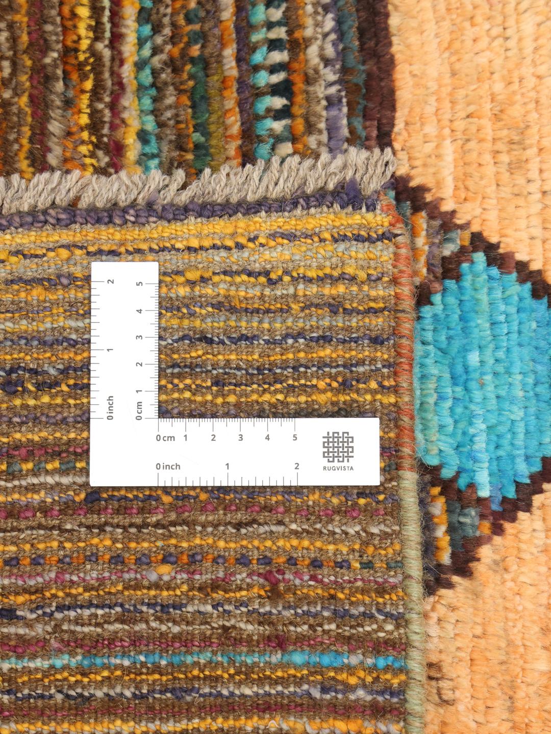 Handgeknoopte Afghaanse loper met levendige meerkleurige strepen en geometrische motieven