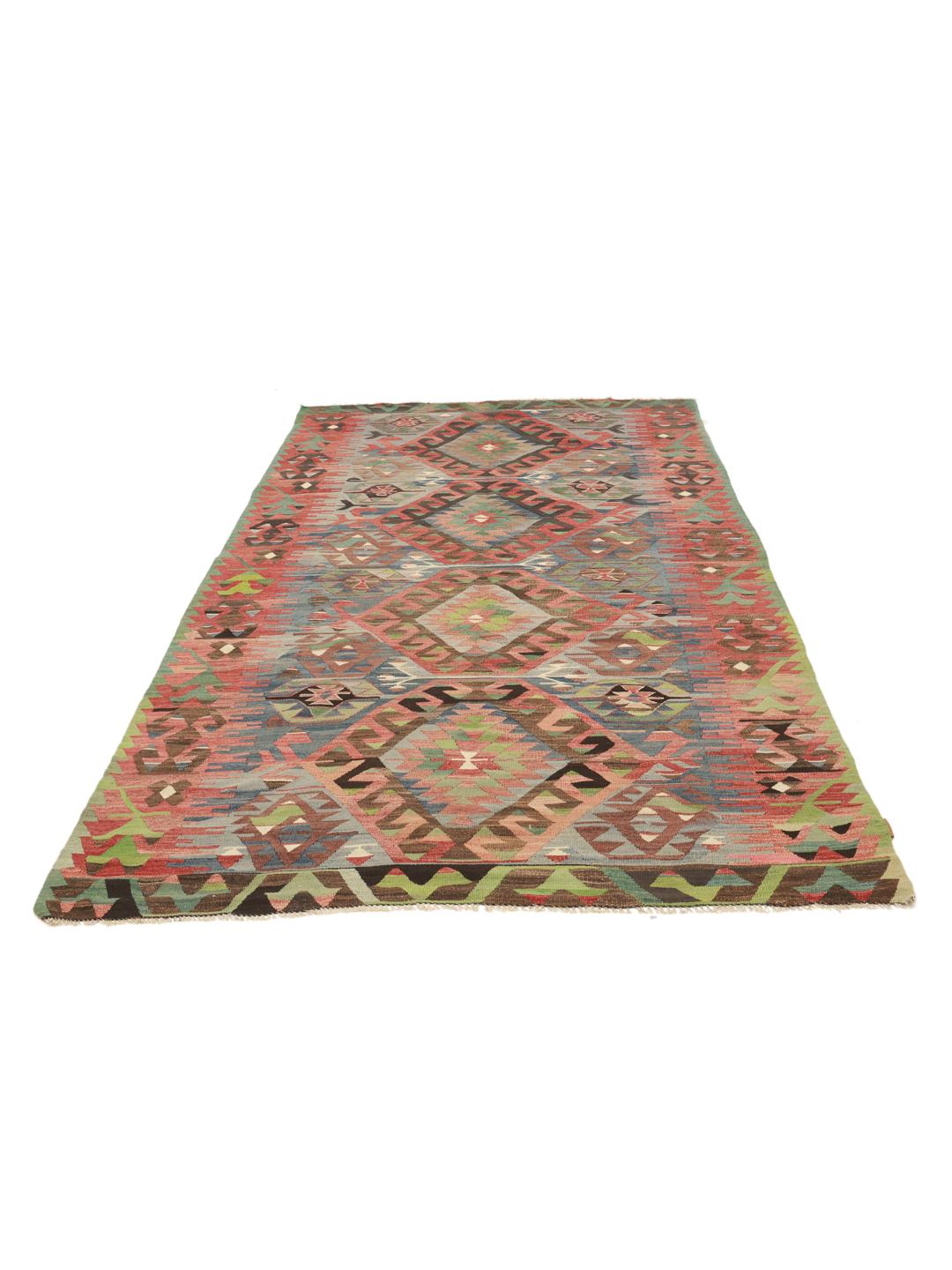Tapis Kilim turc vintage avec des motifs géométriques en Wool multicolore