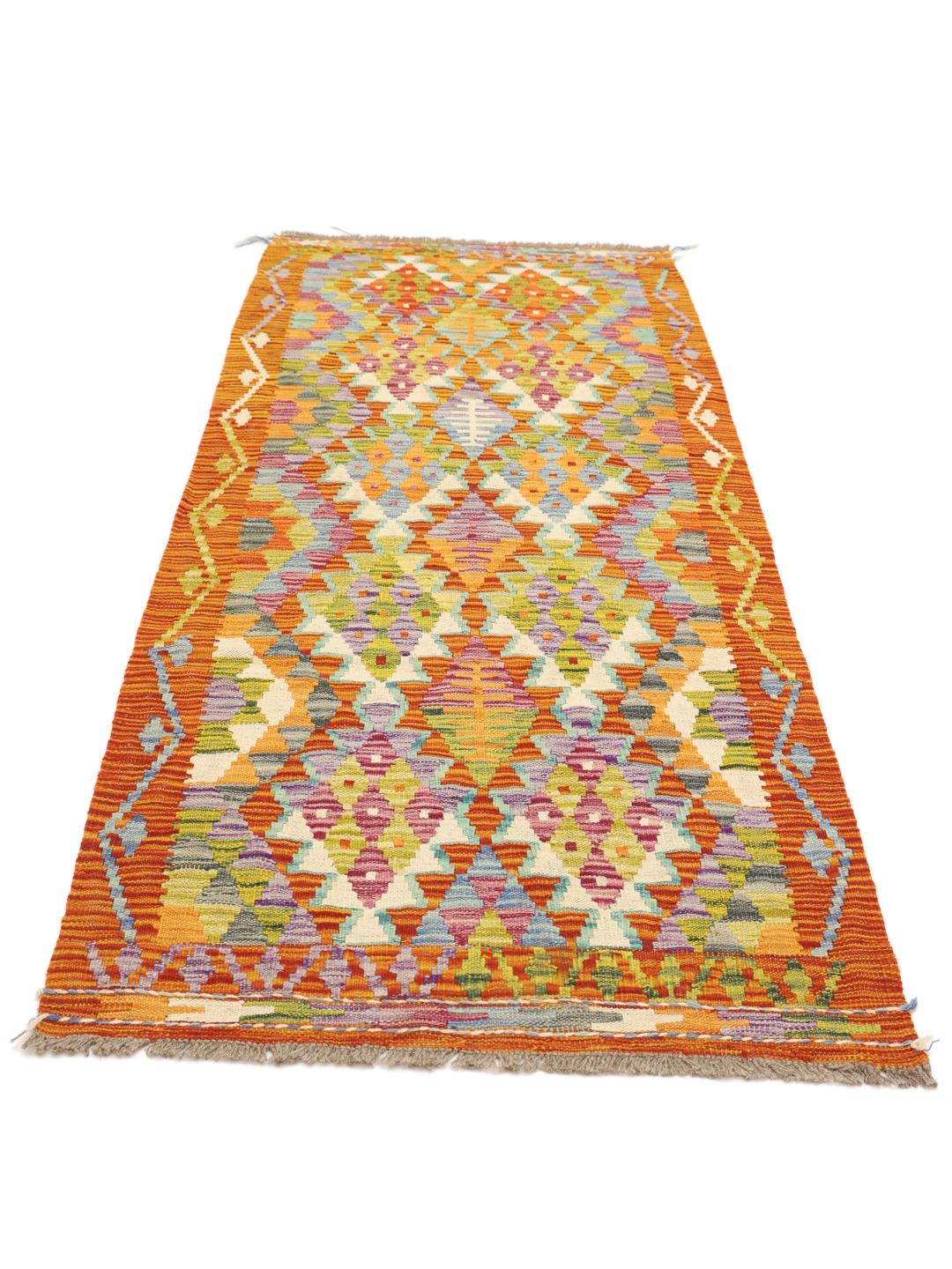 Runner afghano tessuto a mano con motivo a rombi multicolore