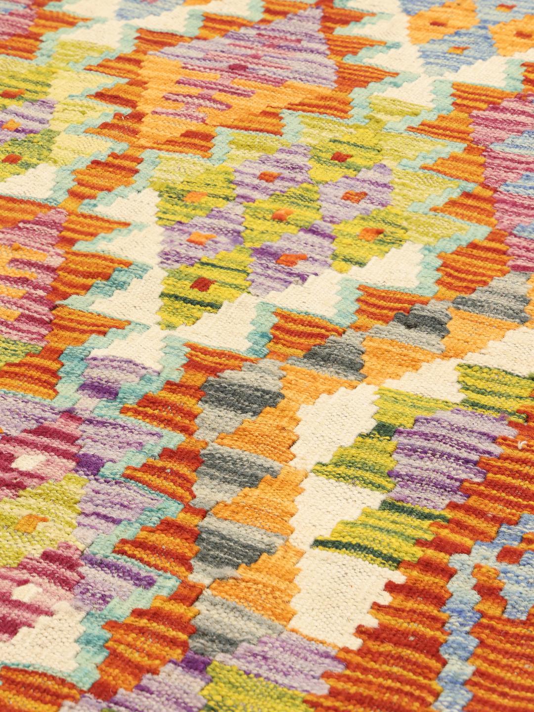Runner afghano tessuto a mano con motivo a rombi multicolore