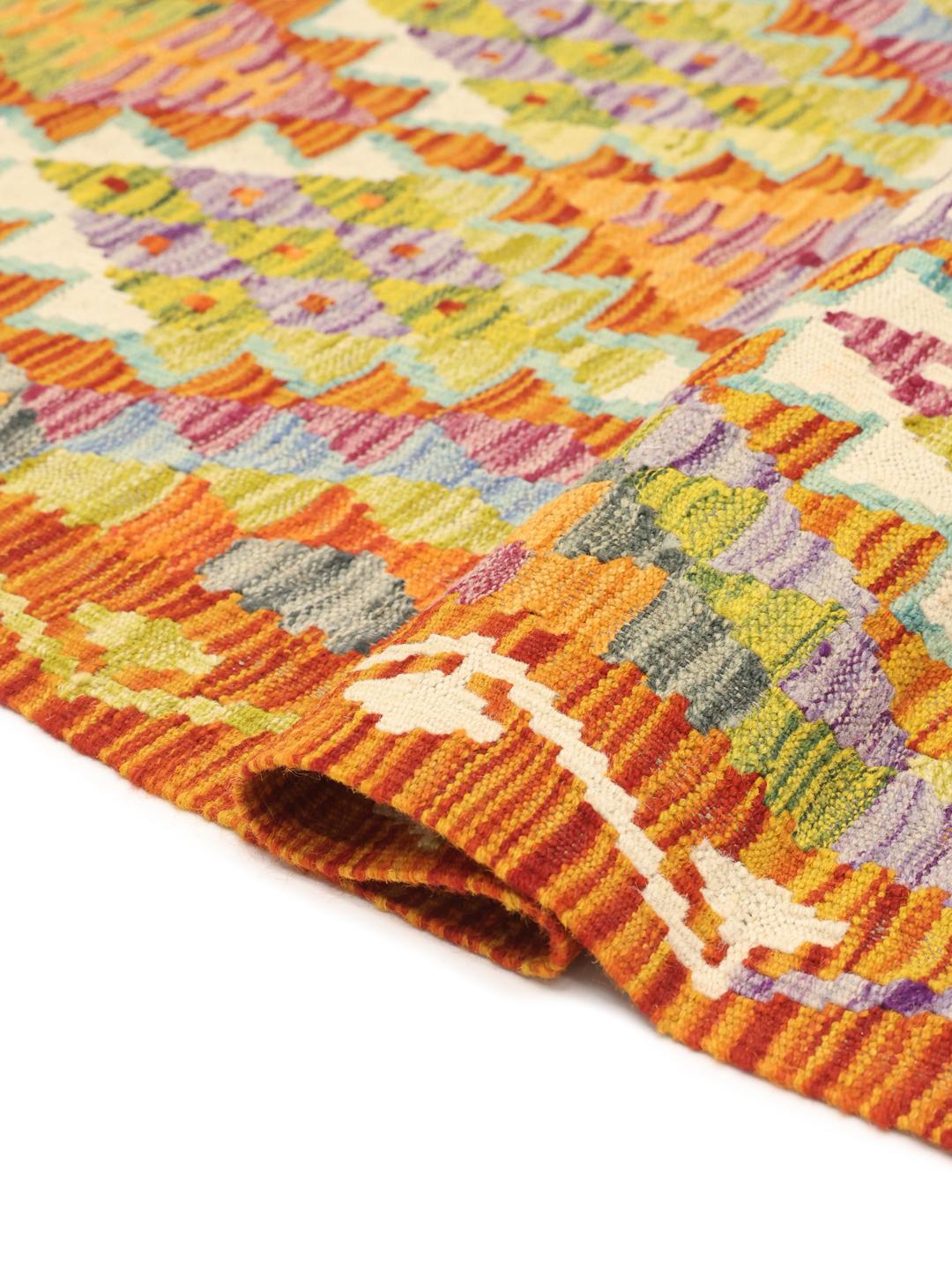 Runner afghano tessuto a mano con motivo a rombi multicolore