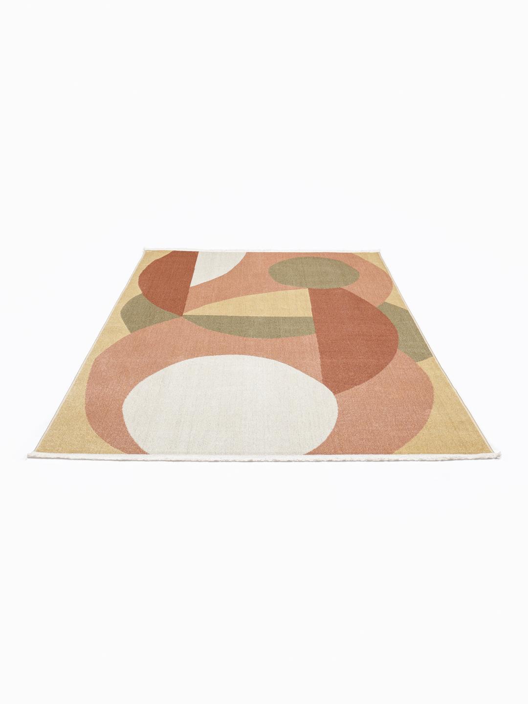 Multicolor vloerkleed met pastelgeometrische vormen en franjes
