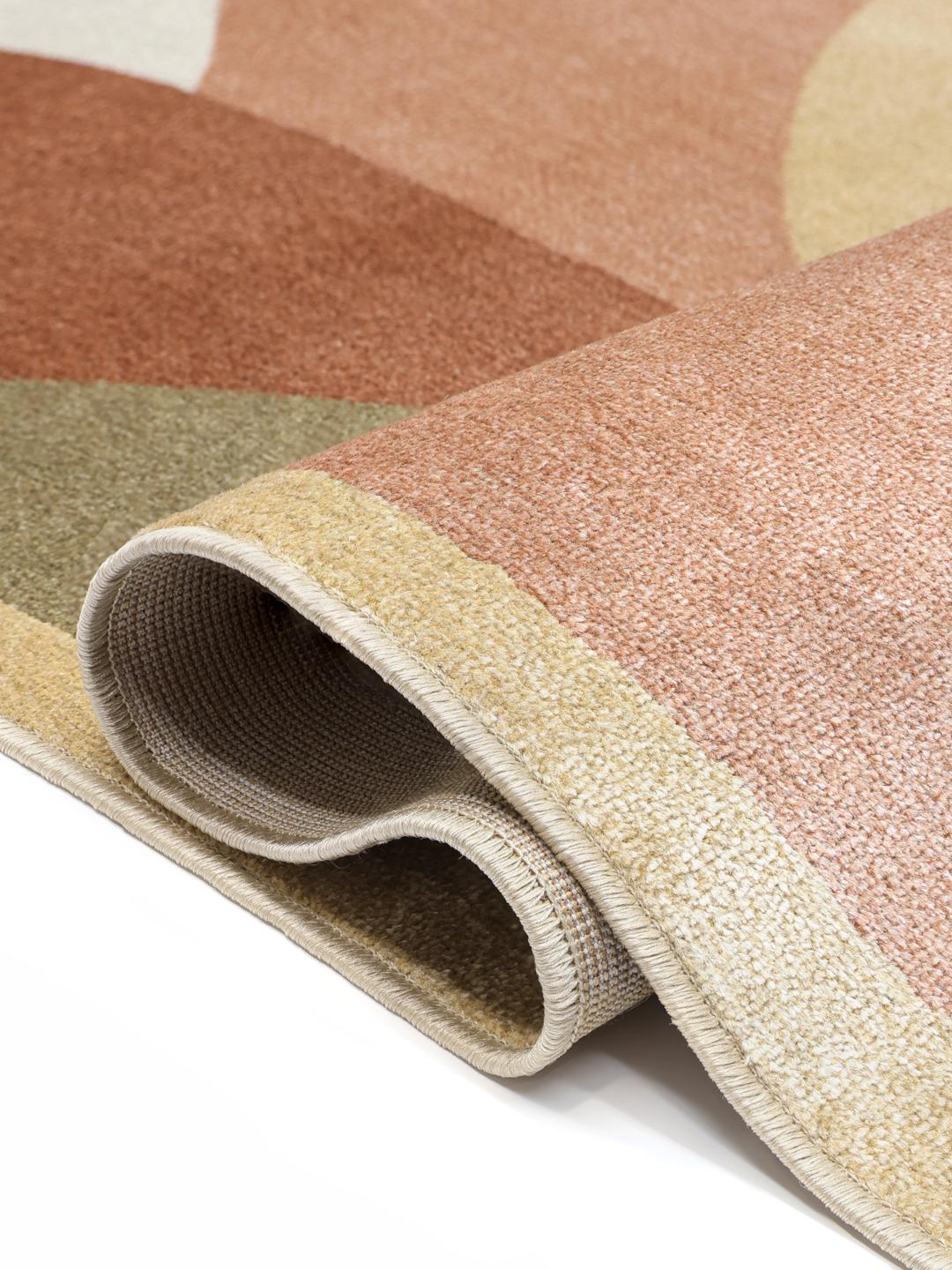 Multicolor vloerkleed met pastelgeometrische vormen en franjes