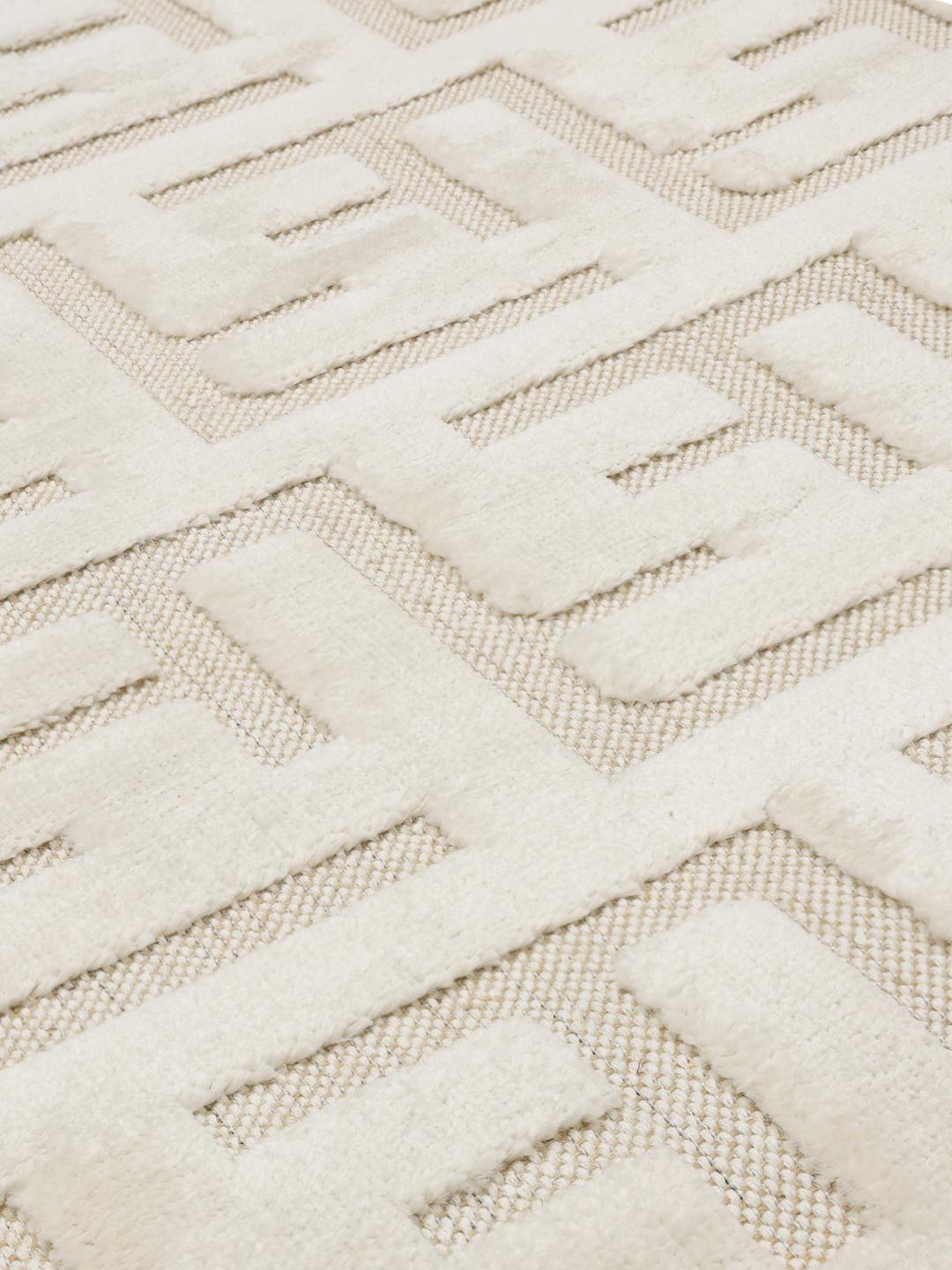 Vierkant crèmewit tapijt met een gestructureerd geometrisch patroon