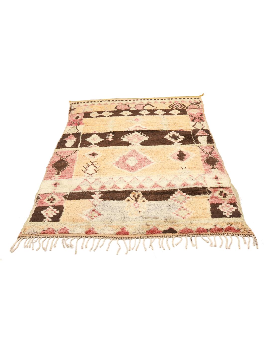 Vintage Marokkaans tapijt met tribale geometrische patronen in oranje, rode en bruine tinten